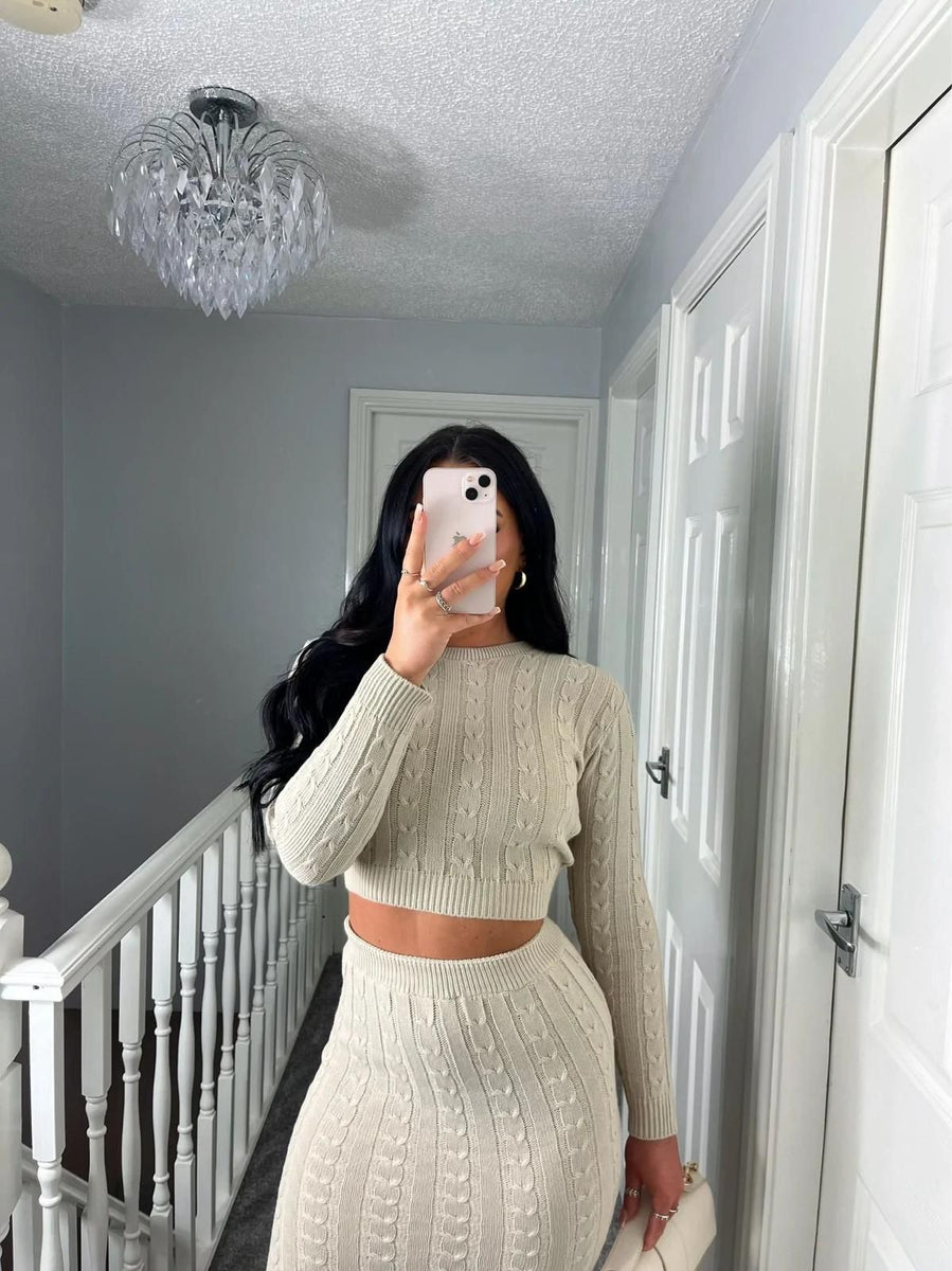 Crop top sweater with skirt on sale