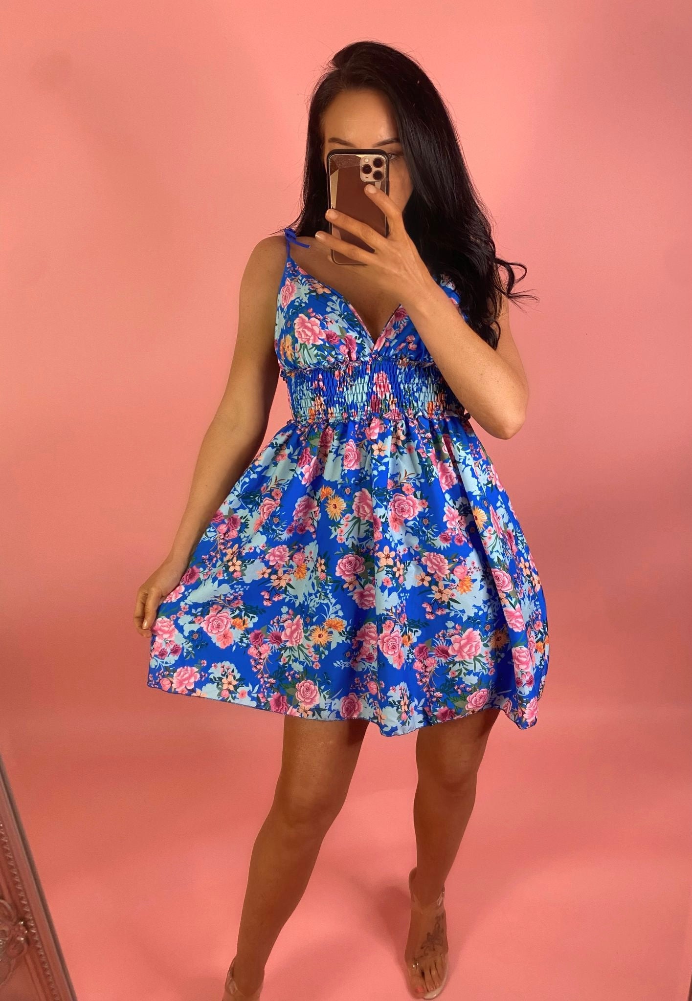 Short blue sales floral dress