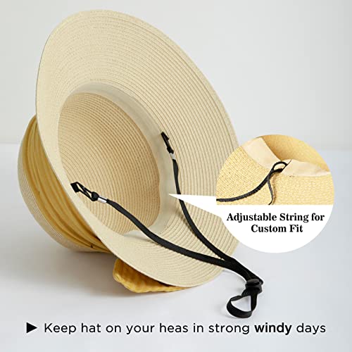 Comhats Sun Hats For Women Ladies Straw Hat UV Protection Beach Hat Wide Brim Summer Hat Foldable Sunhats Adjustable Packable Holiday Travel Beige L