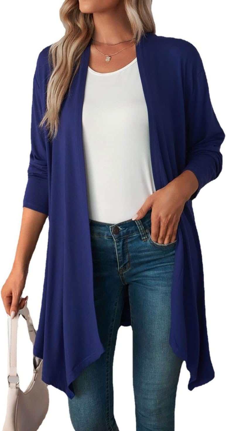 Women's Long Sleeve Draped Cardigan - Loose Fit Open Front Chunky Knit Sweater With Pockets - View #9