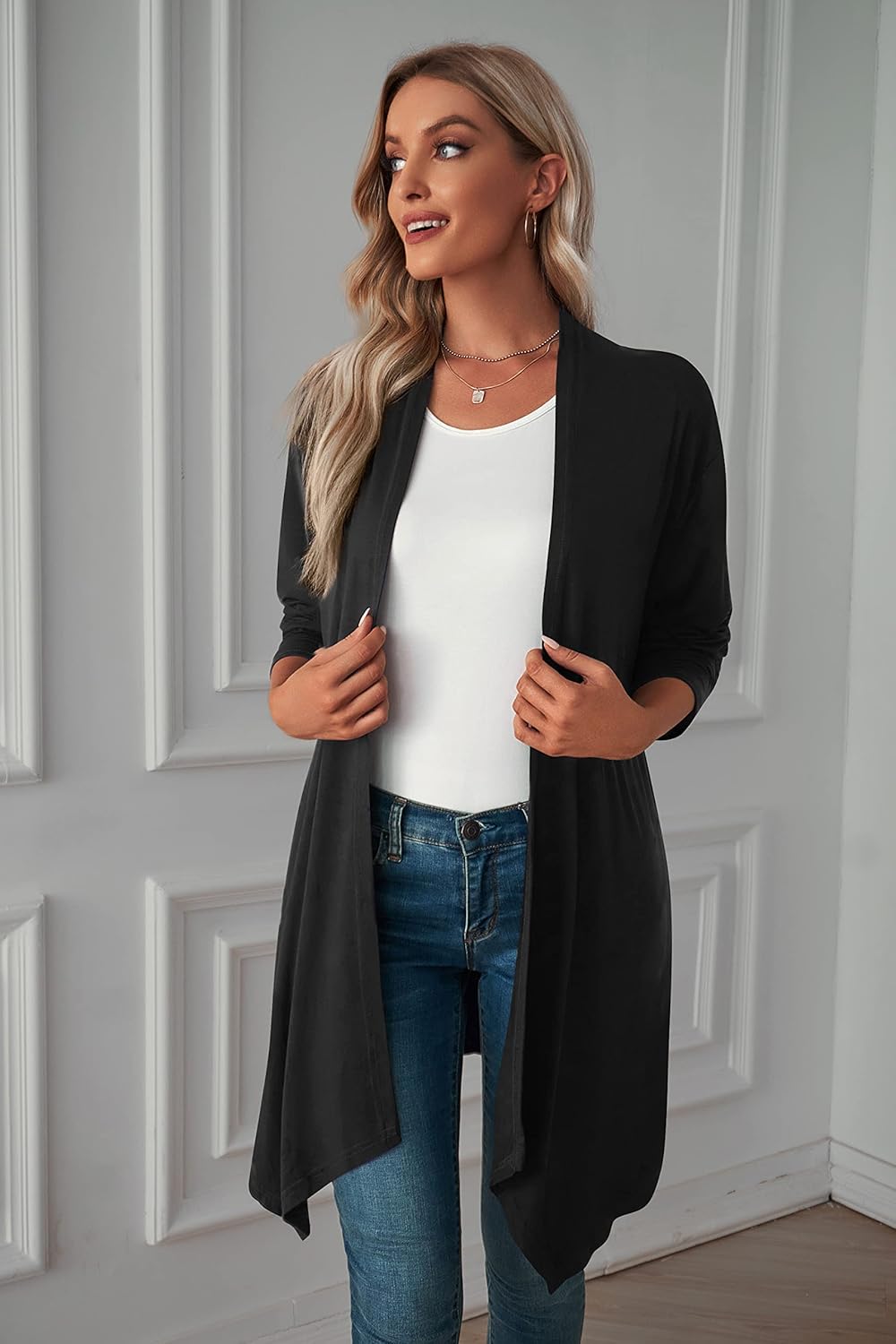Women's Long Sleeve Draped Cardigan - Loose Fit Open Front Chunky Knit Sweater With Pockets - View #6
