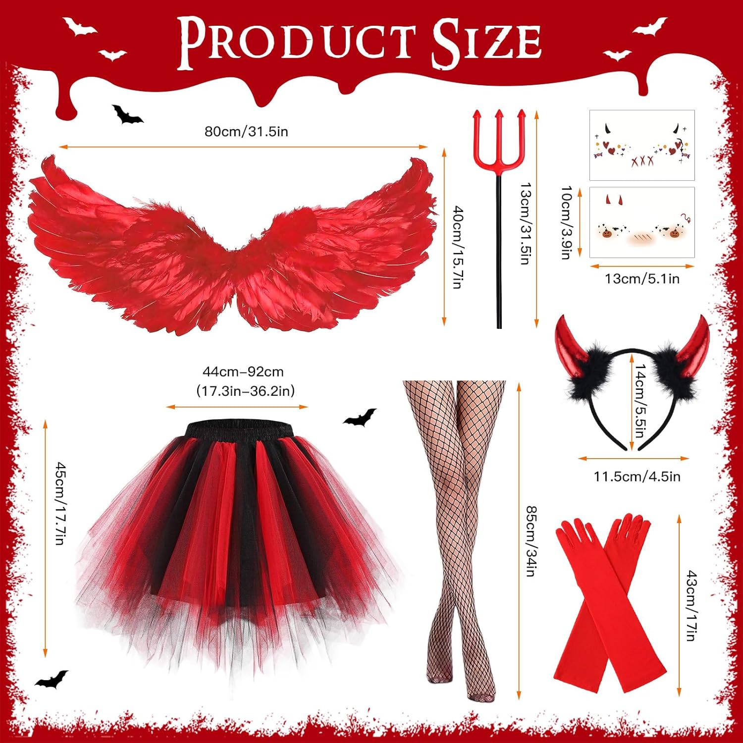 Red Devil Costume Women Halloween Costume with Red Angel Wings Devil Horns Devil Fork Tutu Skirt Gloves Fishnet Stockings and Stickers, Fallen Angel Outfit Ladies Devil Accessories for Women Girls Red Devil Costume Women Halloween Costume with Red Angel Wings Devil Horns Devil Fork Tutu Skirt Gloves Fishnet Stockings and Stickers, Fallen Angel Outfit Ladies Devil Accessories for Women Girls