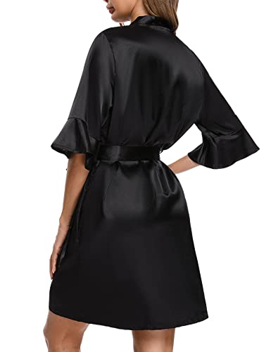 Sykooria Women's Dressing Gown, 2 Pieces Silk Satin Short Kimono