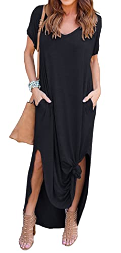 GRECERELLE Women Summer Maxi Casual Long Dress Loose Short Sleeve