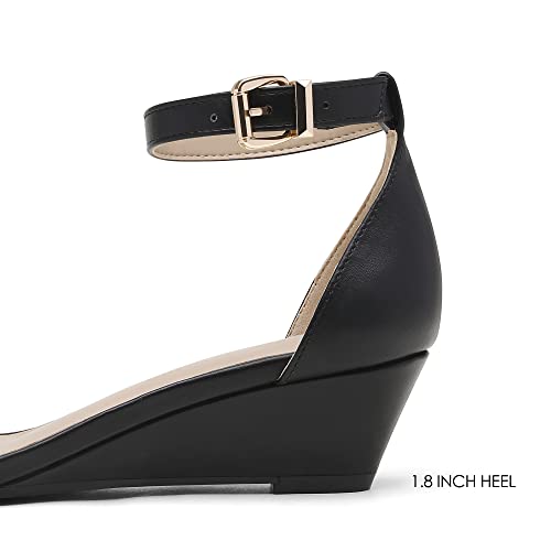 Black low wedge sandals with ankle strap clearance