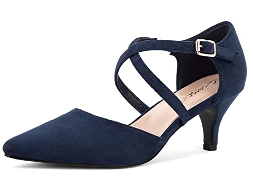 Greatonu Womens Ladies Pointed Toe Court Shoes Cross Strap Kitten