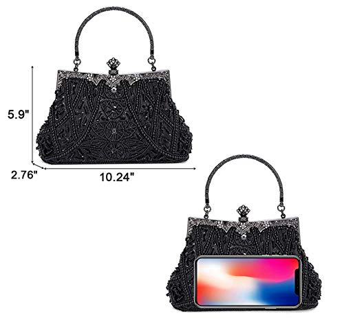 Selighting 1920s Vintage Beaded Clutch Evening Bags For Women Formal Bridal Wedding Clutch Purse Prom Cocktail Party Handbags (Black)