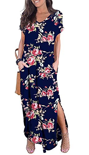 grecerelle women's casual loose pocket long dress GRECERELLE 2026 Women Summer Round Neck Casual Loose Split Wrinkle-Free Long Maxi Vacation Dress with Pockets