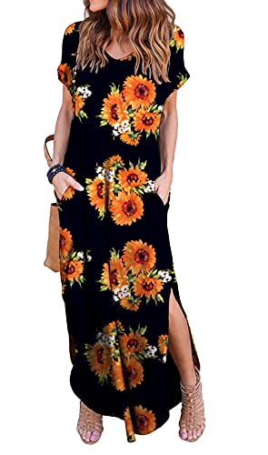 GRECERELLE Women Summer Maxi Casual Long Dress Loose Short Sleeve