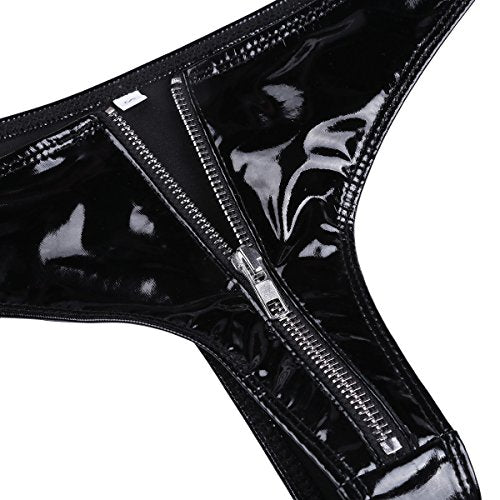 Women's 2 Piece Lingerie Set PVC Leather Zipper Front Crop Tops with G –  Style Heist