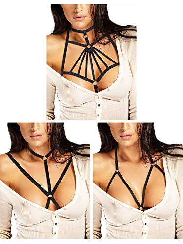  Women Sexy Punk Cupless Bra G-string Set Hollow Out Body Cage  Bras 2 Piece Strappy Body Harness Lingerie Suit Black: Clothing, Shoes &  Jewelry