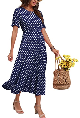 GRECERELLE Womens Summer Midi Dress Floral Print Boho Dress Ruffle