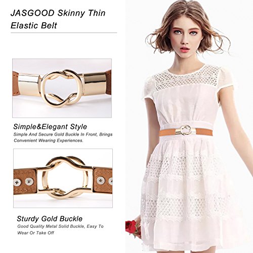 JASGOOD 4 Pack Skinny Women Leather Belt for Dresses Thin Waist Belt for  Jeans Pants with Gold Buckle at  Women's Clothing store