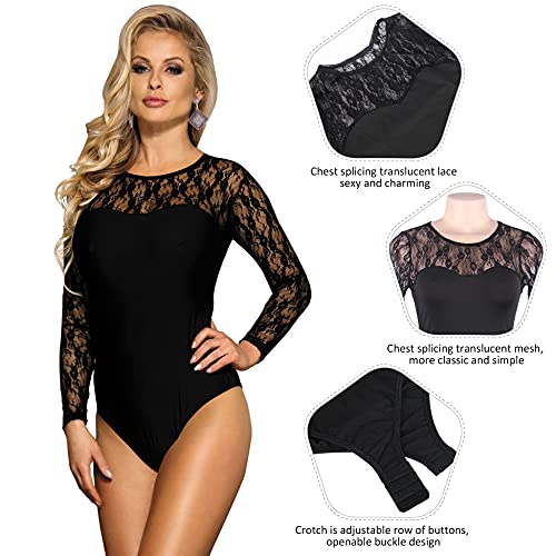 Comeondear Sexy Body For Woman Long Sleeve Teddy Lace Bodysuit