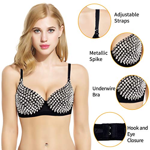 Metallic Spike Punk Goth Bra Clubwear-Silver-M – Style Heist