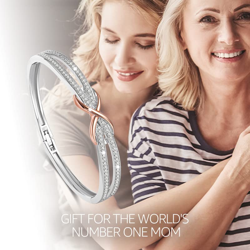 Angelady Bracciale Donna Infinito Argento E Oro Rosa Con Cristalli Swarovski - Regalo Compleanno Festa Della Mamma Per Moglie Mamma