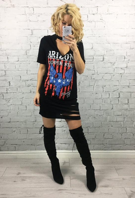 Oversized shirt and thigh high boots hotsell