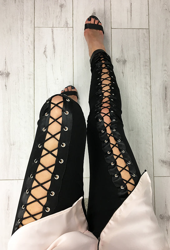 Black Lace Up Front Milani Leggings Style Heist