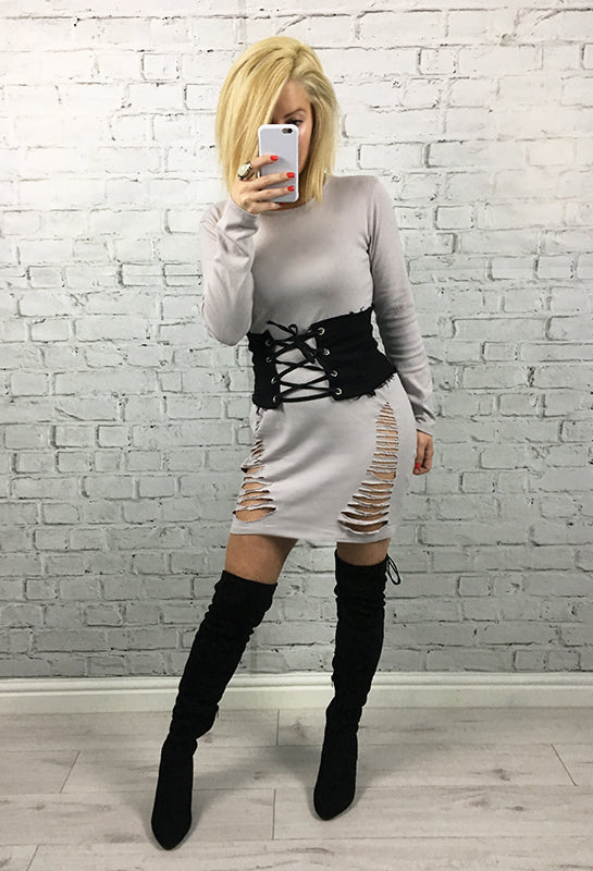 Stone Slashed Thigh Brooke Jumper Dress – Style Heist