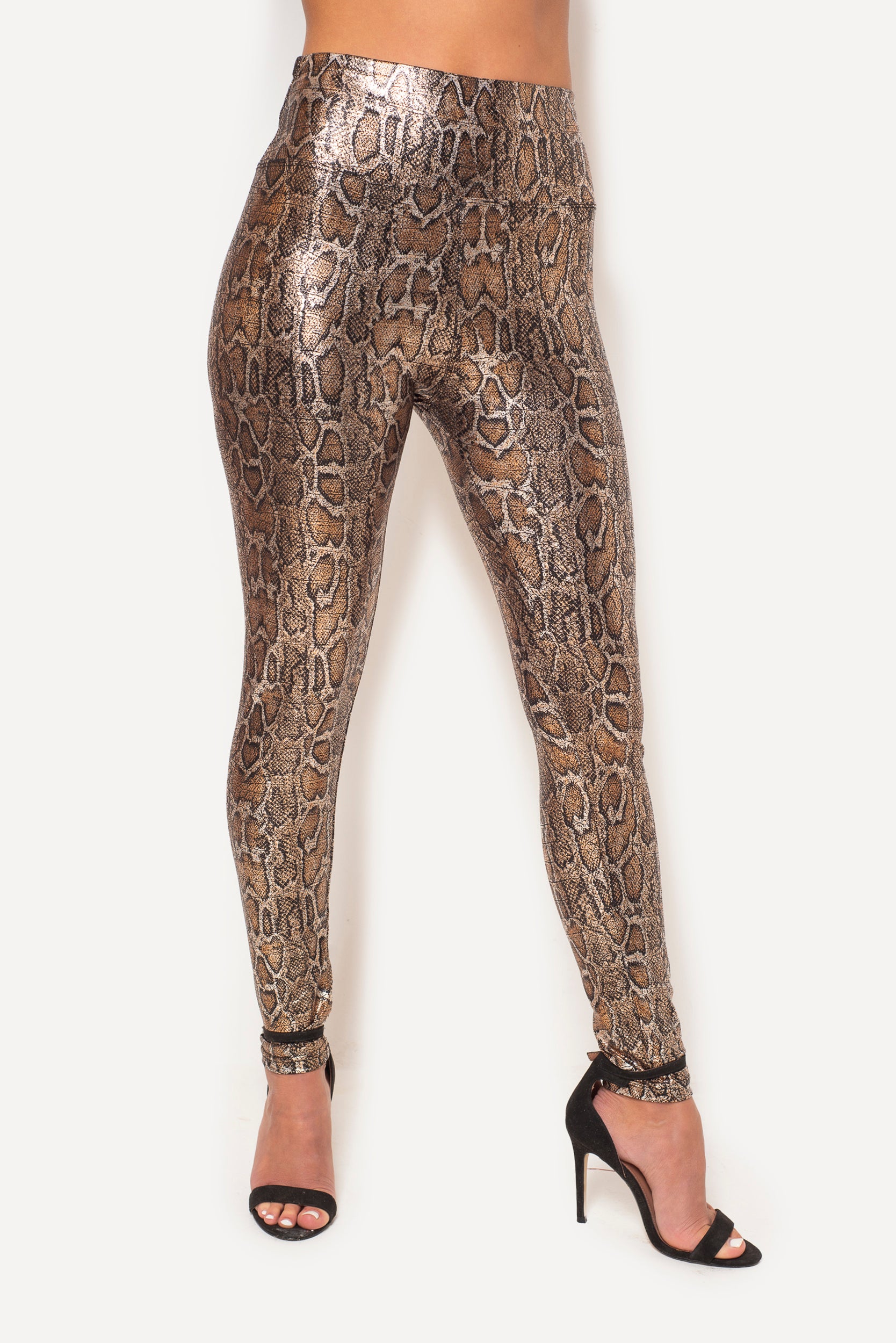 GOLDEN BROWN SNAKESKIN FAUX LEATHER LEGGINGS – Style Heist