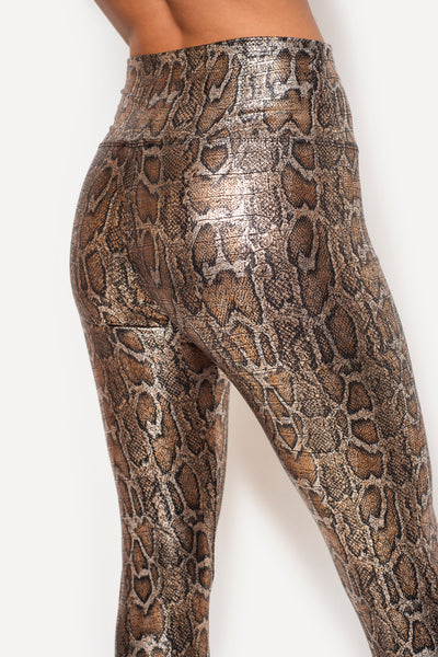 GOLDEN BROWN SNAKESKIN FAUX LEATHER LEGGINGS – Style