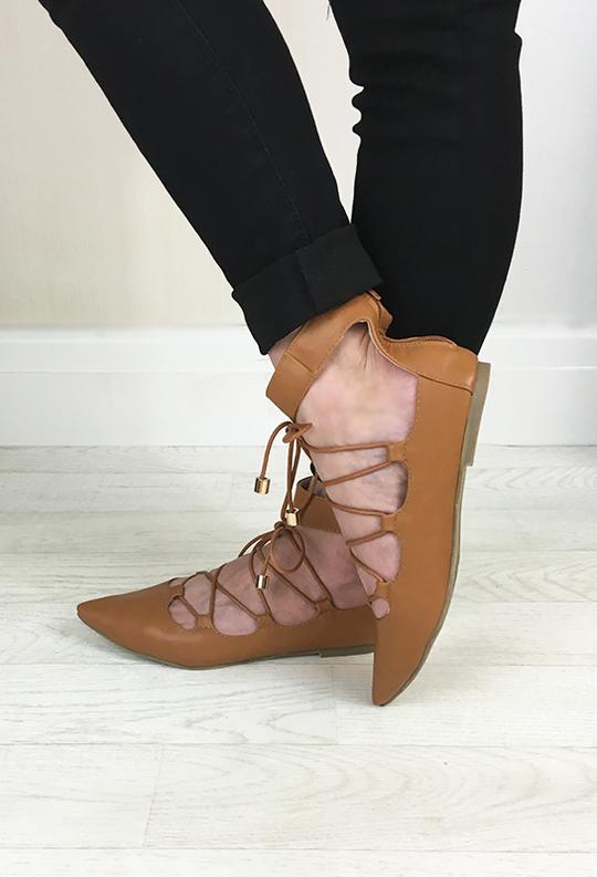 Tan lace up flats new arrivals