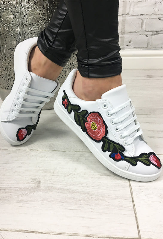 Mollie White Floral Trainers Style Heist